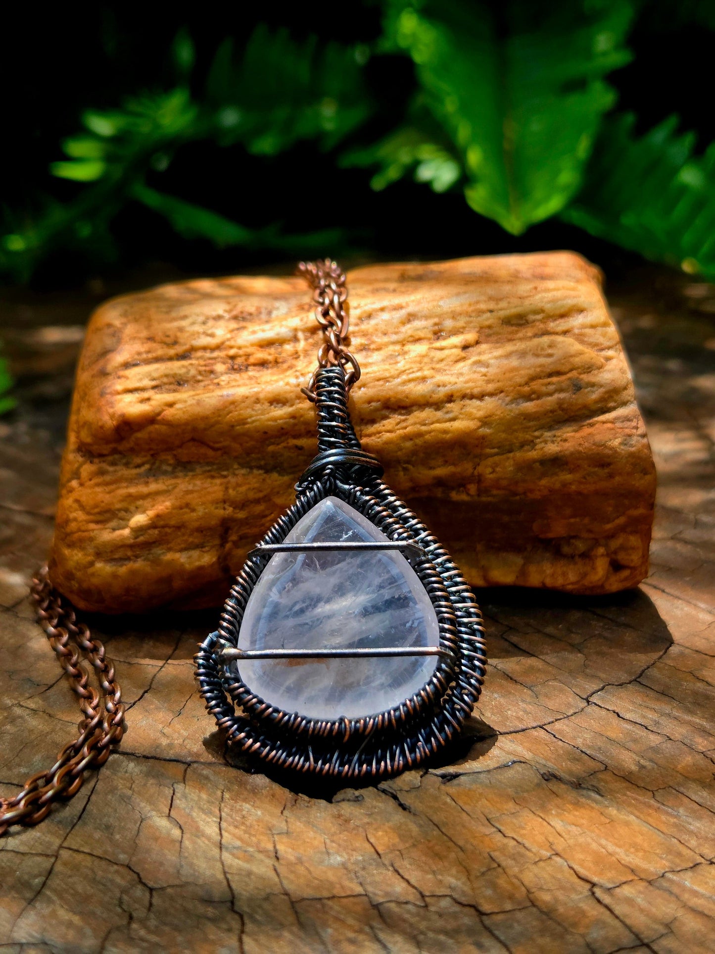 Jewellery Rose Quartz Crystal Copper Wire Wrapped Handmade Pendant Necklace