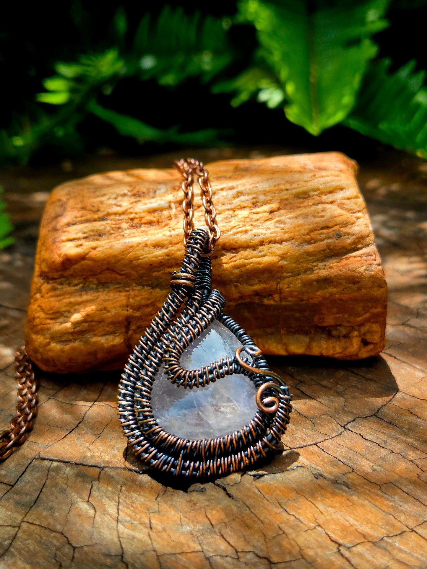 Jewellery Rose Quartz Crystal Copper Wire Wrapped Handmade Pendant Necklace