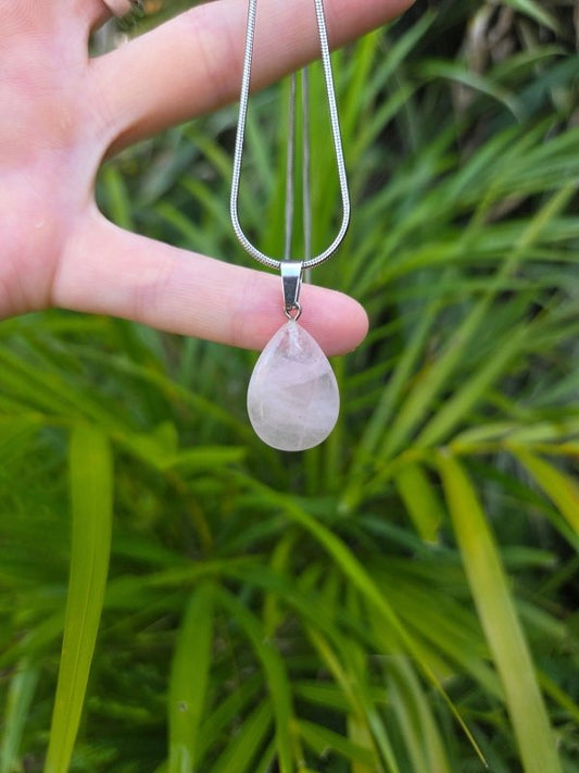 Rose Quartz Crystal Pendant Necklace - Teardrop - Crystals Australia