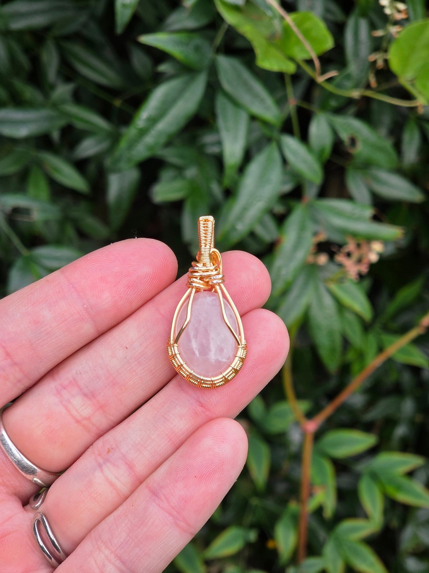 Copper Rose Quartz Gold Copper Wire Wrap Pendant Necklace