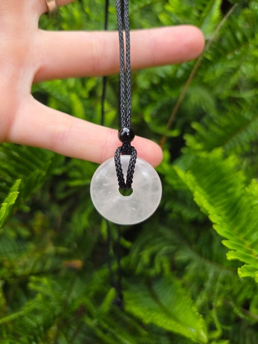 Rose Quartz Pendant Necklace - Donut Circle - Jewellery Australia