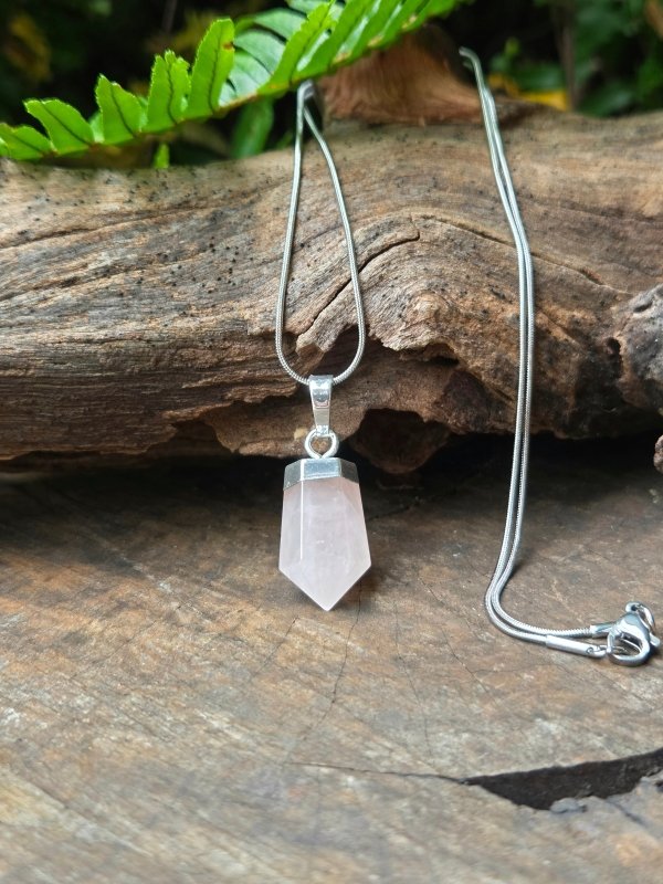 Rose Quartz Point Pendant Necklace Silver - Jewellery Australia