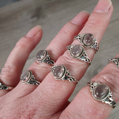 Jewellery Rose Quartz Ring 925 Sterling Silver "Boho Chic"