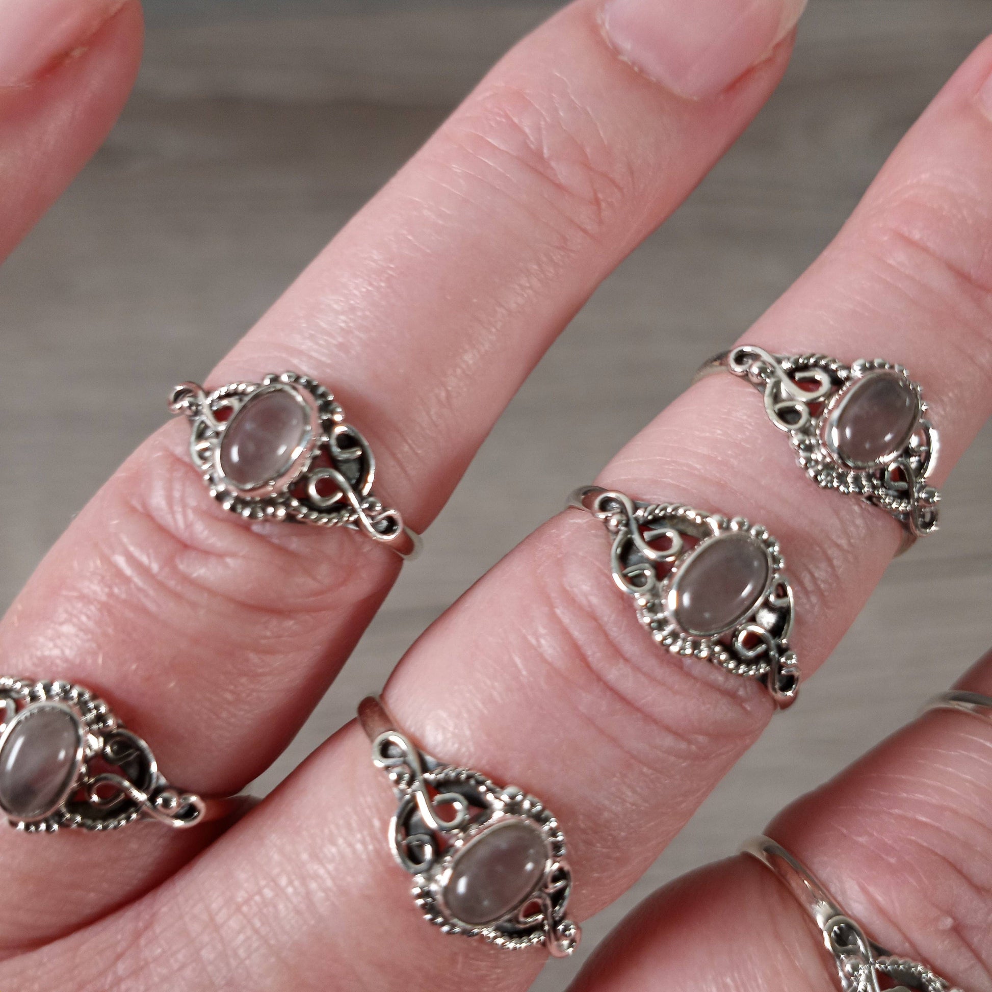 Jewellery Rose Quartz Ring 925 Sterling Silver "Boho Timeless Style"