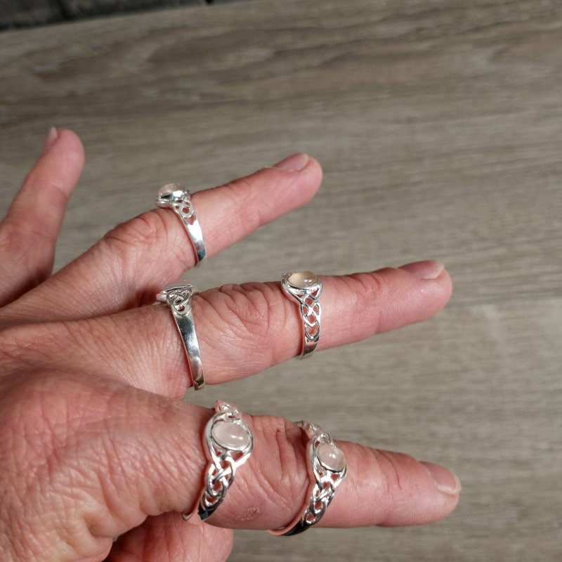 Rose Quartz Ring 925 Sterling Silver - Double Trinity Celtic - Jewellery Australia
