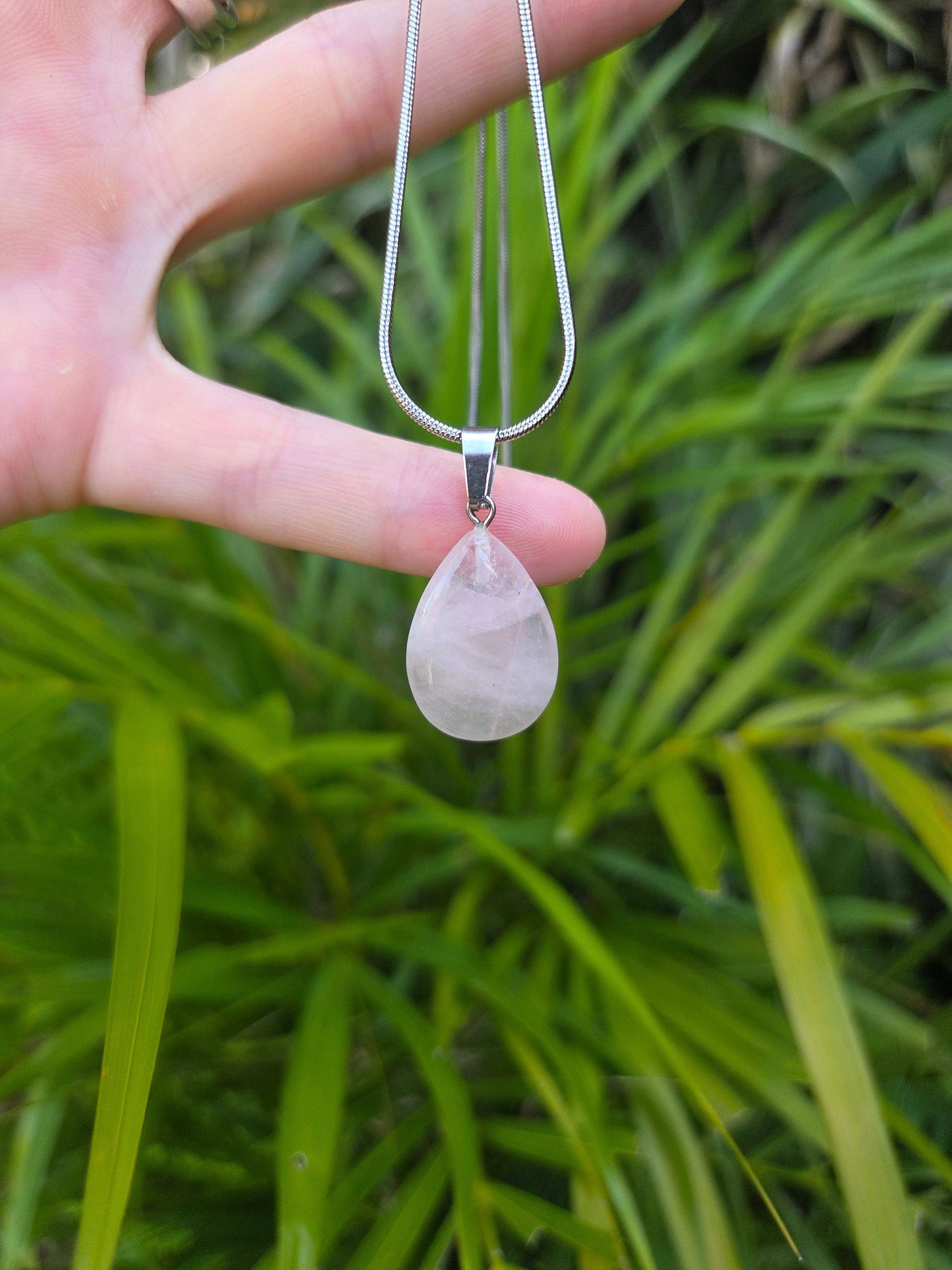 Crystals Rose Quartz Teardrop Pendant Necklace