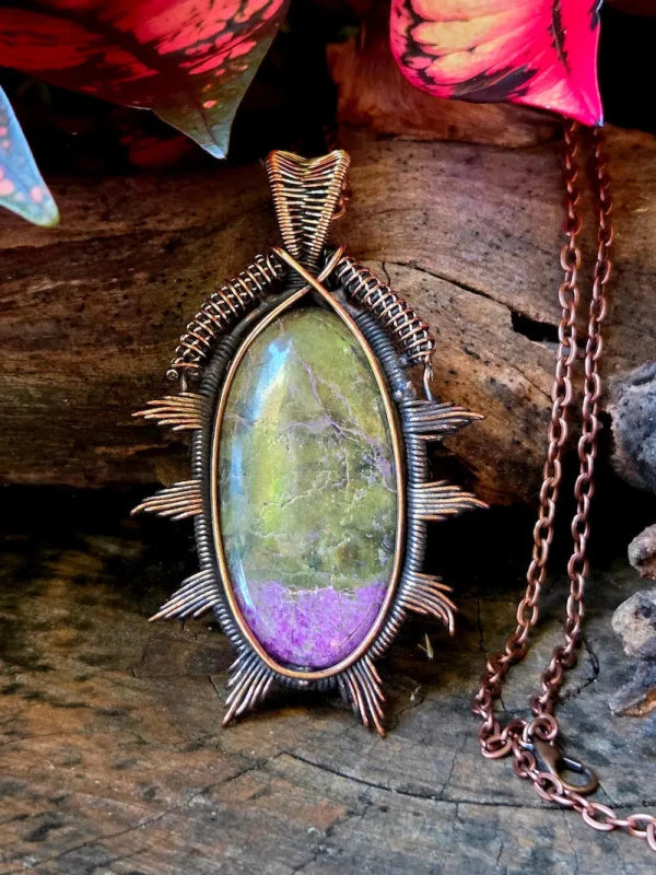 Ruby Fuchsite Copper Wire Wrapped Pendant Necklace - Jewellery Australia