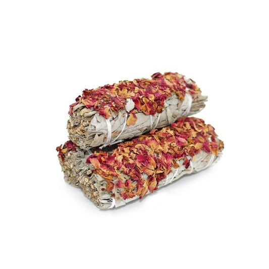 SAGE SMUDGE STICK - Wild Roses 10cm - Cleansing - Crystals Australia