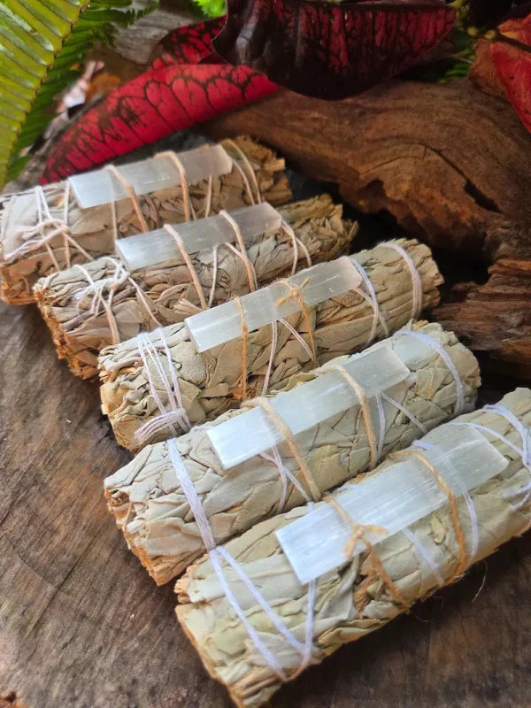 SAGE SMUDGE STICK with Selenite - Cleansing - Incense Australia