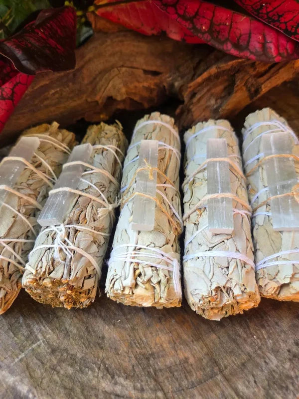 SAGE SMUDGE STICK with Selenite - Cleansing - Incense Australia