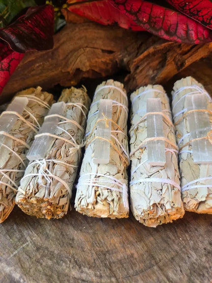 SAGE SMUDGE STICK with Selenite - Cleansing - Incense Australia