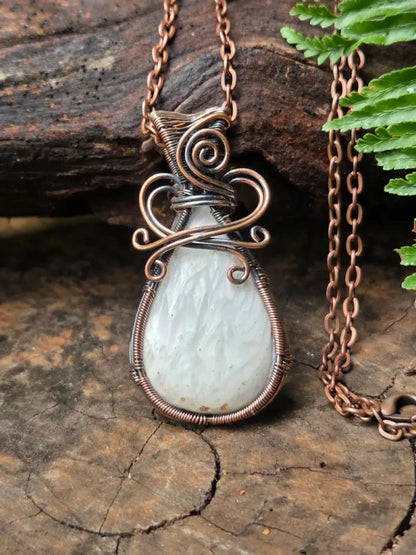 Scolecite Copper Wire Wrapped Pendant Necklace - Jewellery Australia