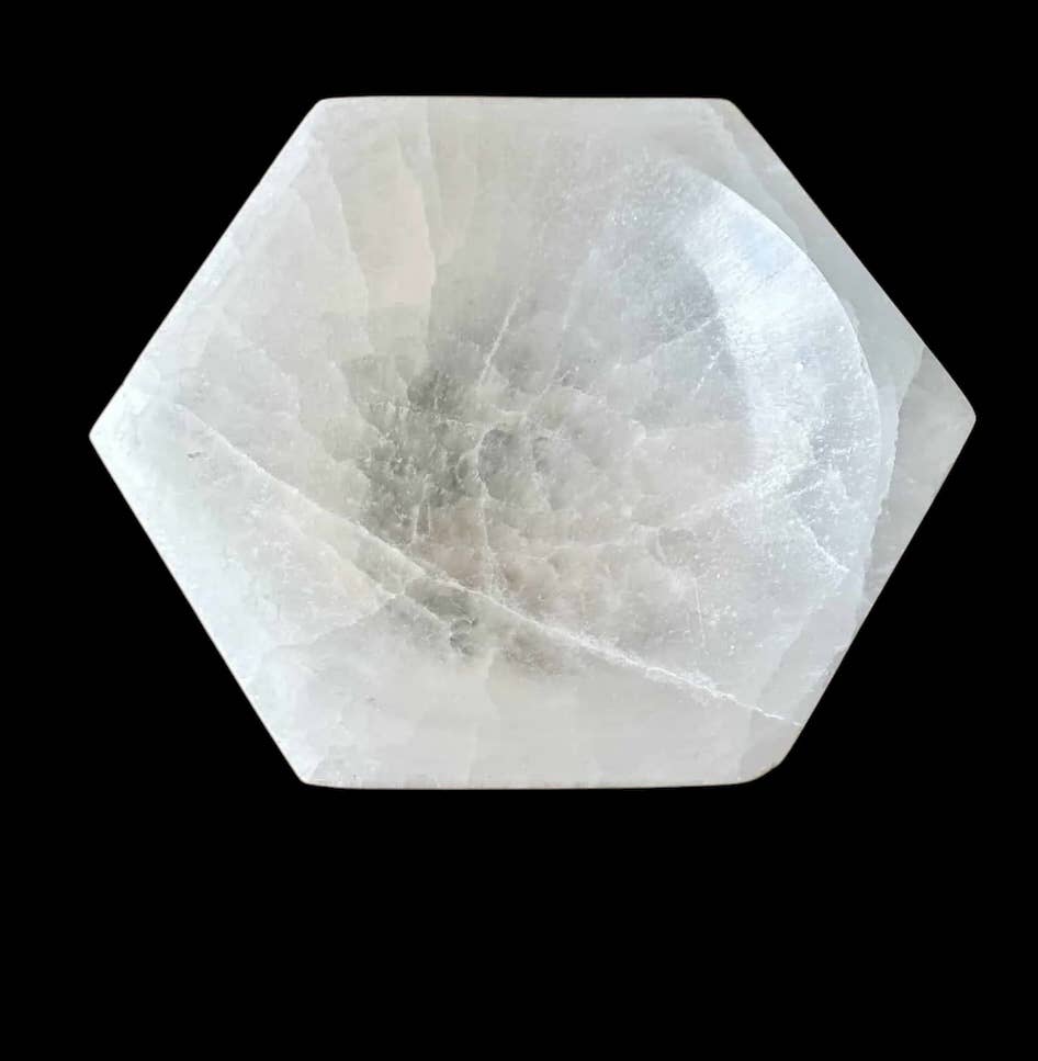 Crystals Selenite Bowls Hexagon Shape Polished 12cm