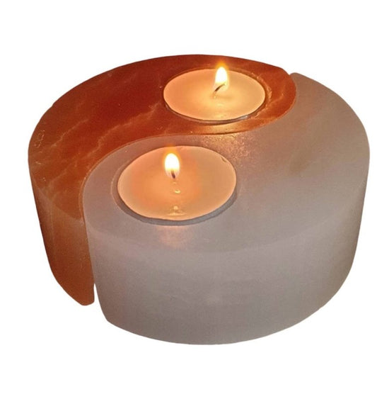 Selenite Candle Holder 10cm - Yin Yang - Cleansing & Decor - Crystals Australia