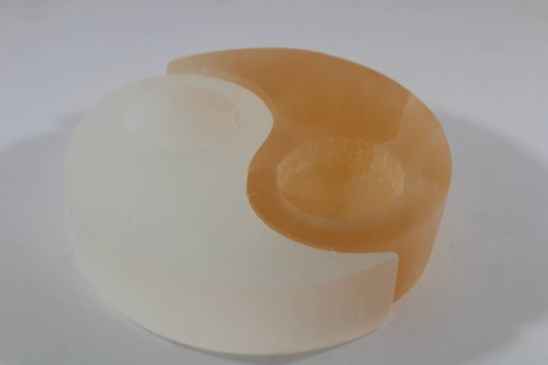 Selenite Candle Holder 13cm - Yin Yang - Cleansing & Decor - Crystals Australia