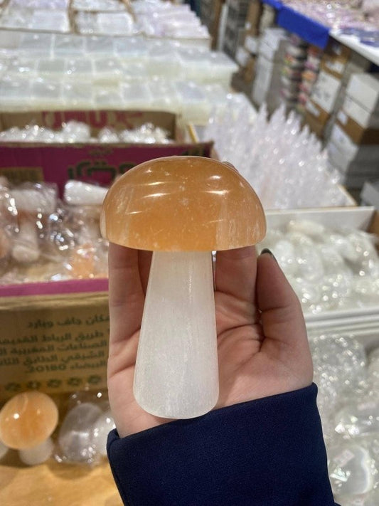Selenite Carved Mushroom Orange - Cleanse & Recharge - Crystals Australia