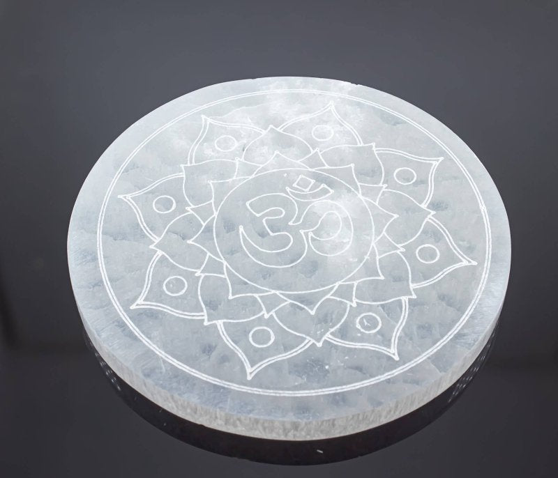 Selenite Charging Plate 14cm - Lotus Om - Cleanse & Recharge - Crystals Australia