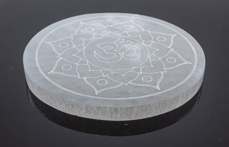 Selenite Charging Plate 14cm - Lotus Om - Cleanse & Recharge - Crystals Australia
