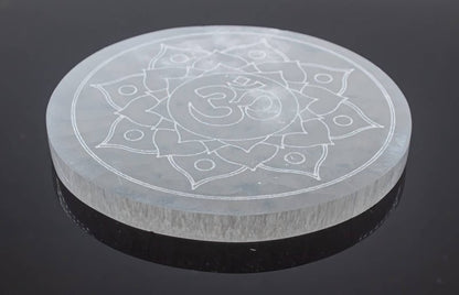 Selenite Charging Plate 14cm - Lotus Om - Cleanse & Recharge - Crystals Australia