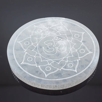 Selenite Charging Plate 14cm - Lotus Om - Cleanse & Recharge - Crystals Australia