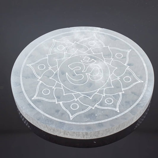 Selenite Charging Plate 14cm - Lotus Om - Cleanse & Recharge - Crystals Australia