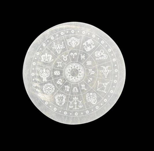Selenite Charging Plate 14cm - Zodiac - Cleanse & Recharge - Crystals Australia