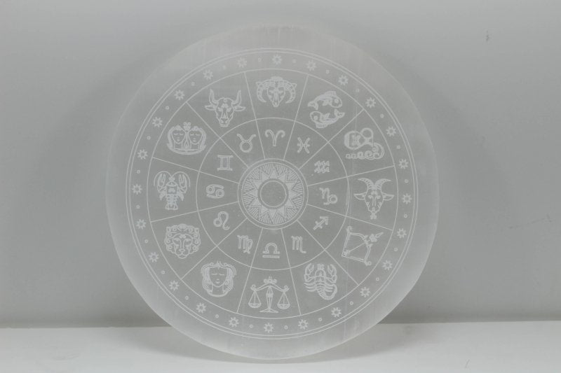 Selenite Charging Plate 14cm - Zodiac - Cleanse & Recharge - Crystals Australia