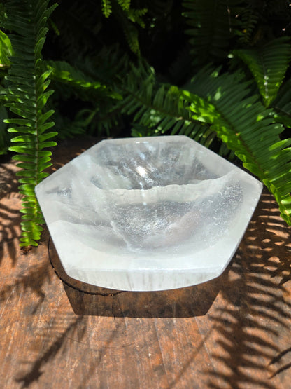 Crystals Selenite Crystal Bowl Hexagon - 12cm - Cleansing & Charging Bowl