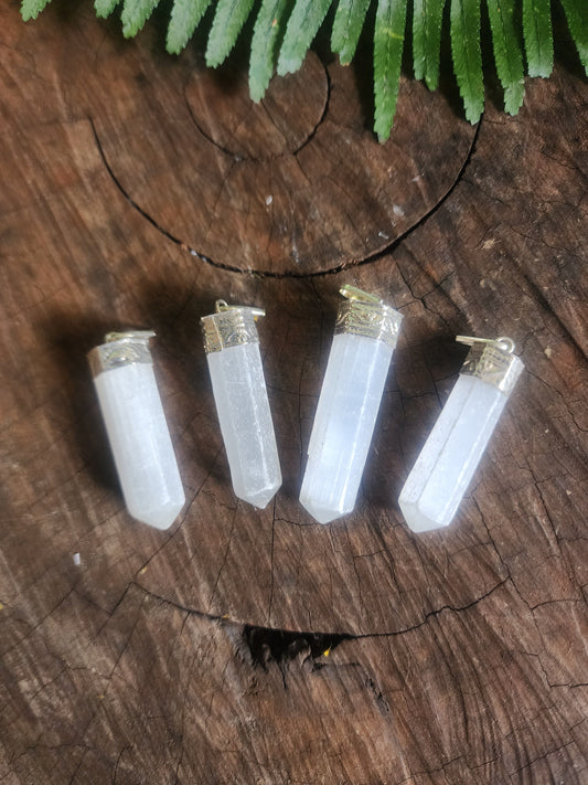 Selenite Pendant Necklace With Black Cord Australia