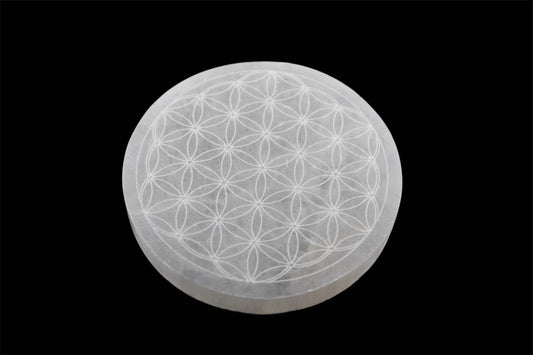 Crystals Selenite Round Flower Of Life Charging Plate 10cm Australia