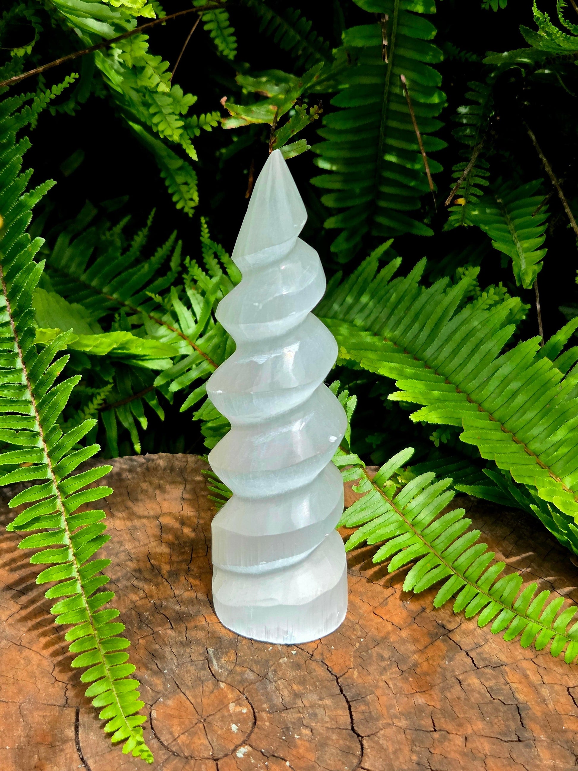 Crystals Selenite Spiral Tower 15cm