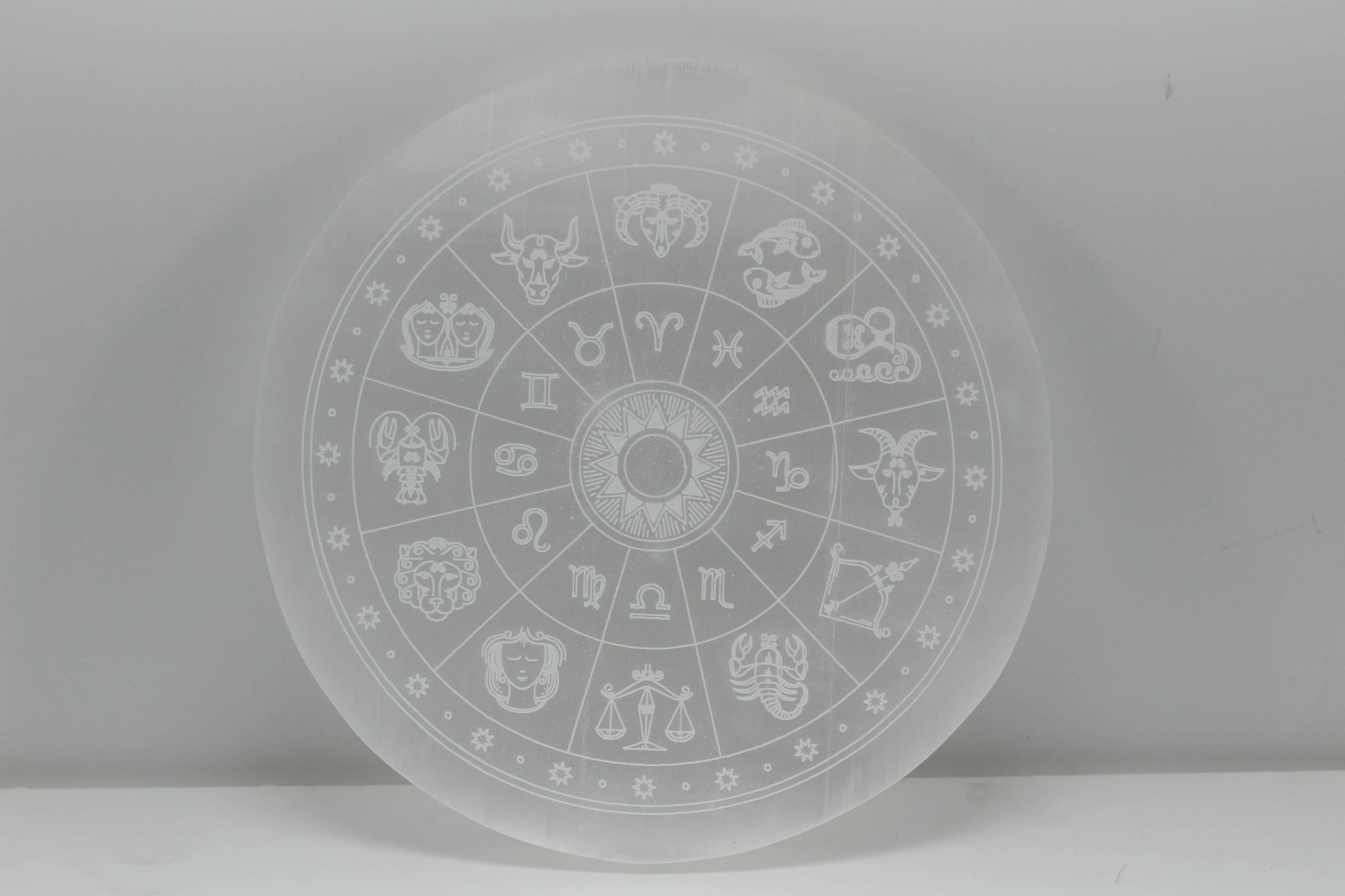 Crystals Selenite Zodiac Charging Plate Round 14cm