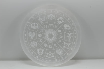 Crystals Selenite Zodiac Charging Plate Round 14cm