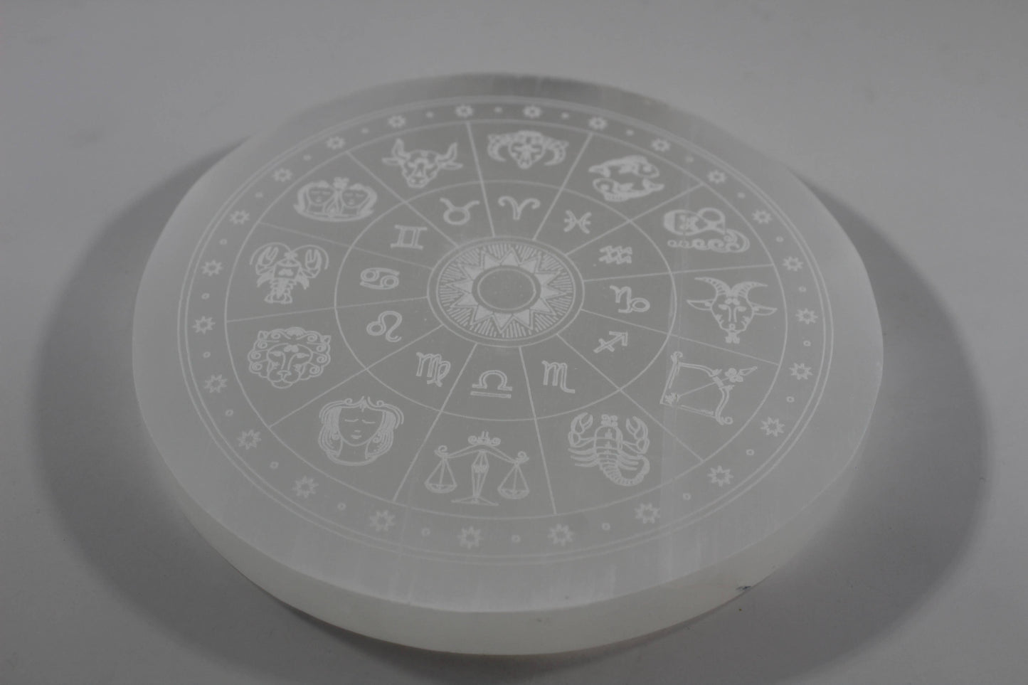 Crystals Selenite Zodiac Charging Plate Round 14cm
