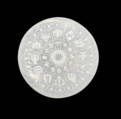 Crystals Selenite Zodiac Charging Plate Round 14cm
