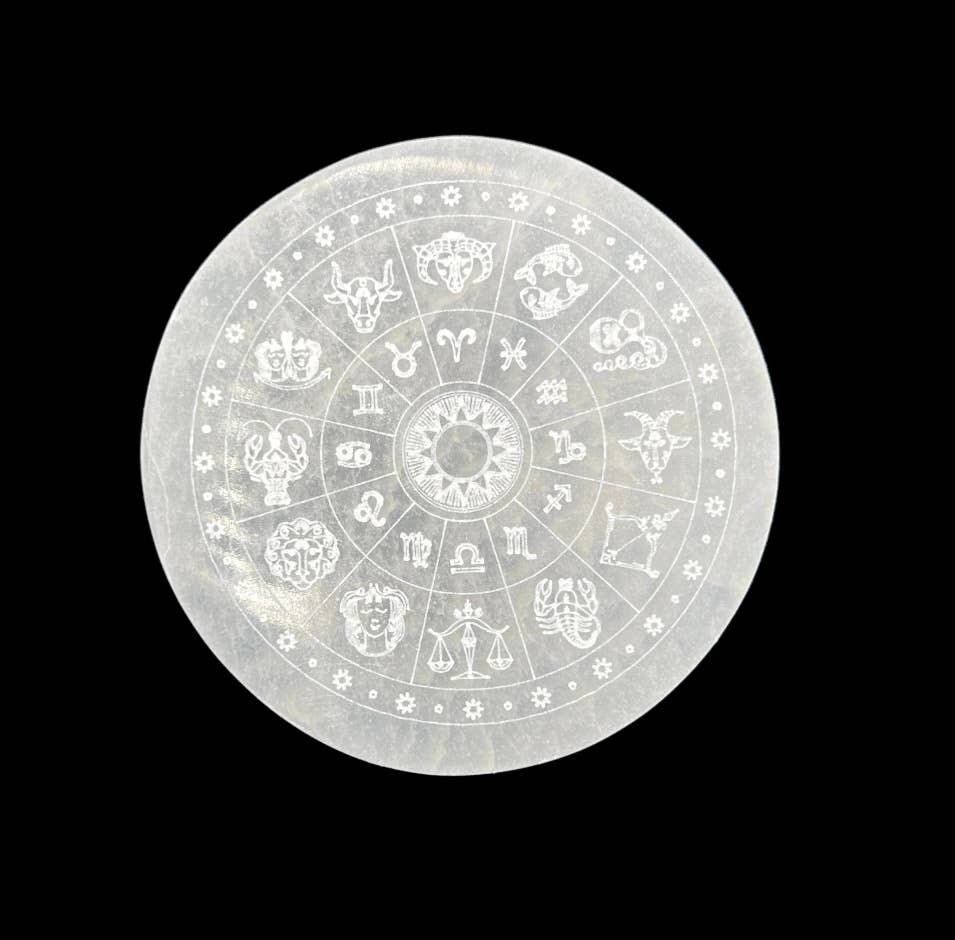 Crystals Selenite Zodiac Charging Plate Round 14cm Australia