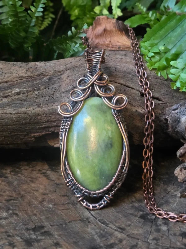 Serpentine Copper Wire Wrapped Handmade Pendant Necklace - Jewellery Australia