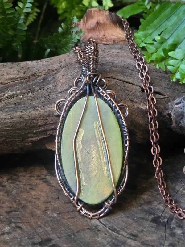 Serpentine Copper Wire Wrapped Handmade Pendant Necklace - Jewellery Australia