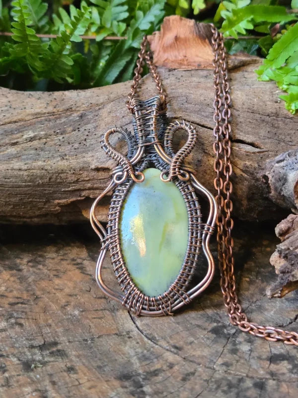 Serpentine Copper Wire Wrapped Pendant Necklace - Jewellery Australia
