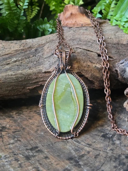 Serpentine Copper Wire Wrapped Pendant Necklace - Jewellery Australia