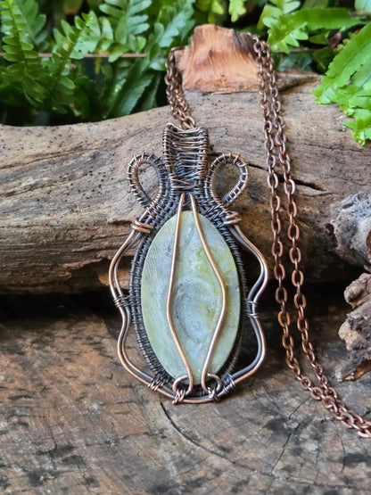 Serpentine Copper Wire Wrapped Pendant Necklace - Jewellery Australia