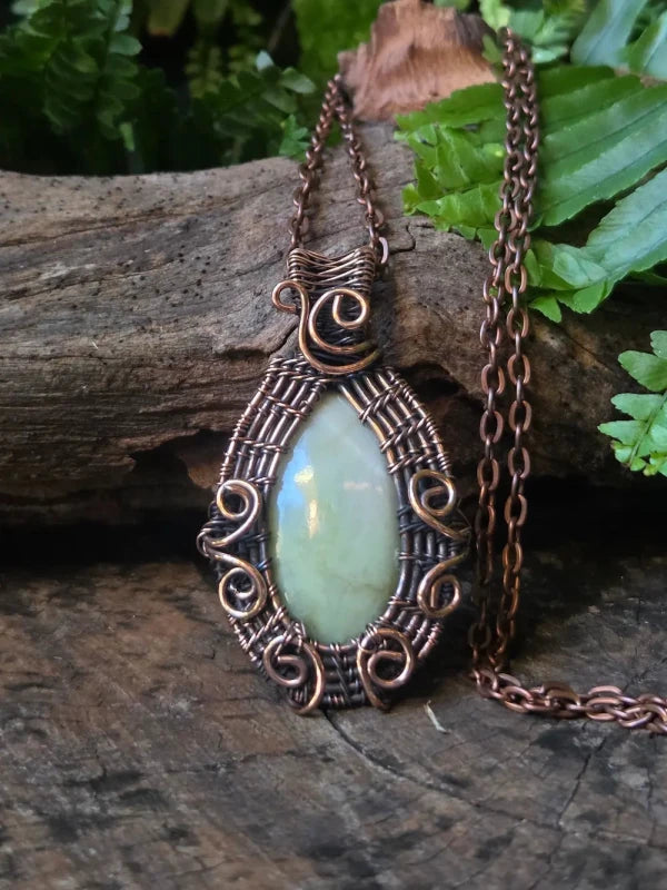 Serpentine Copper Wire Wrapped Pendant Necklace - Jewellery Australia