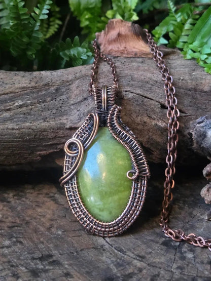 Serpentine Copper Wire Wrapped Pendant Necklace - Jewellery Australia