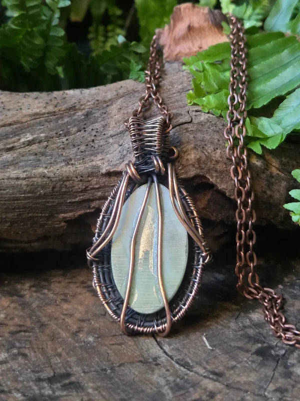 Serpentine Copper Wire Wrapped Pendant Necklace - Jewellery Australia