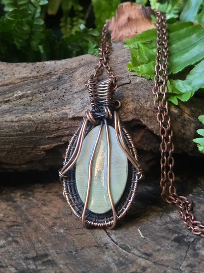 Serpentine Copper Wire Wrapped Pendant Necklace - Jewellery Australia