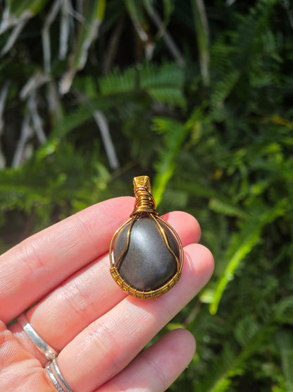 Copper Shungite Bronze Copper Wire Wrapped Pendant Necklace