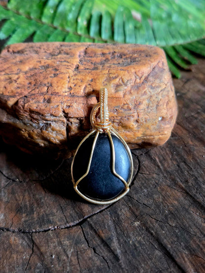 Jewellery Shungite Copper Wire Wrap Pendant Necklace Gold