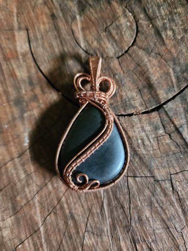 Shungite Copper Wire Wrapped Handmade Pendant - Copper Wire Wrap Crystal Australia