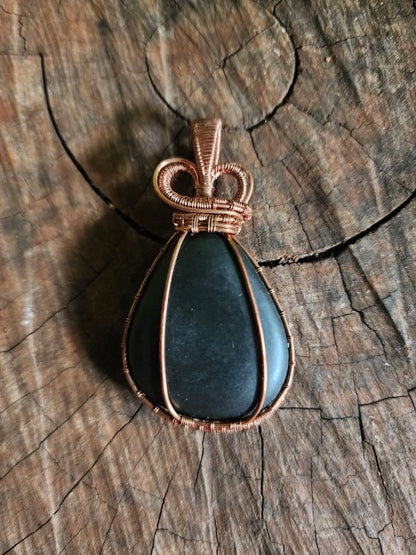 Shungite Copper Wire Wrapped Handmade Pendant - Copper Wire Wrap Crystal Australia