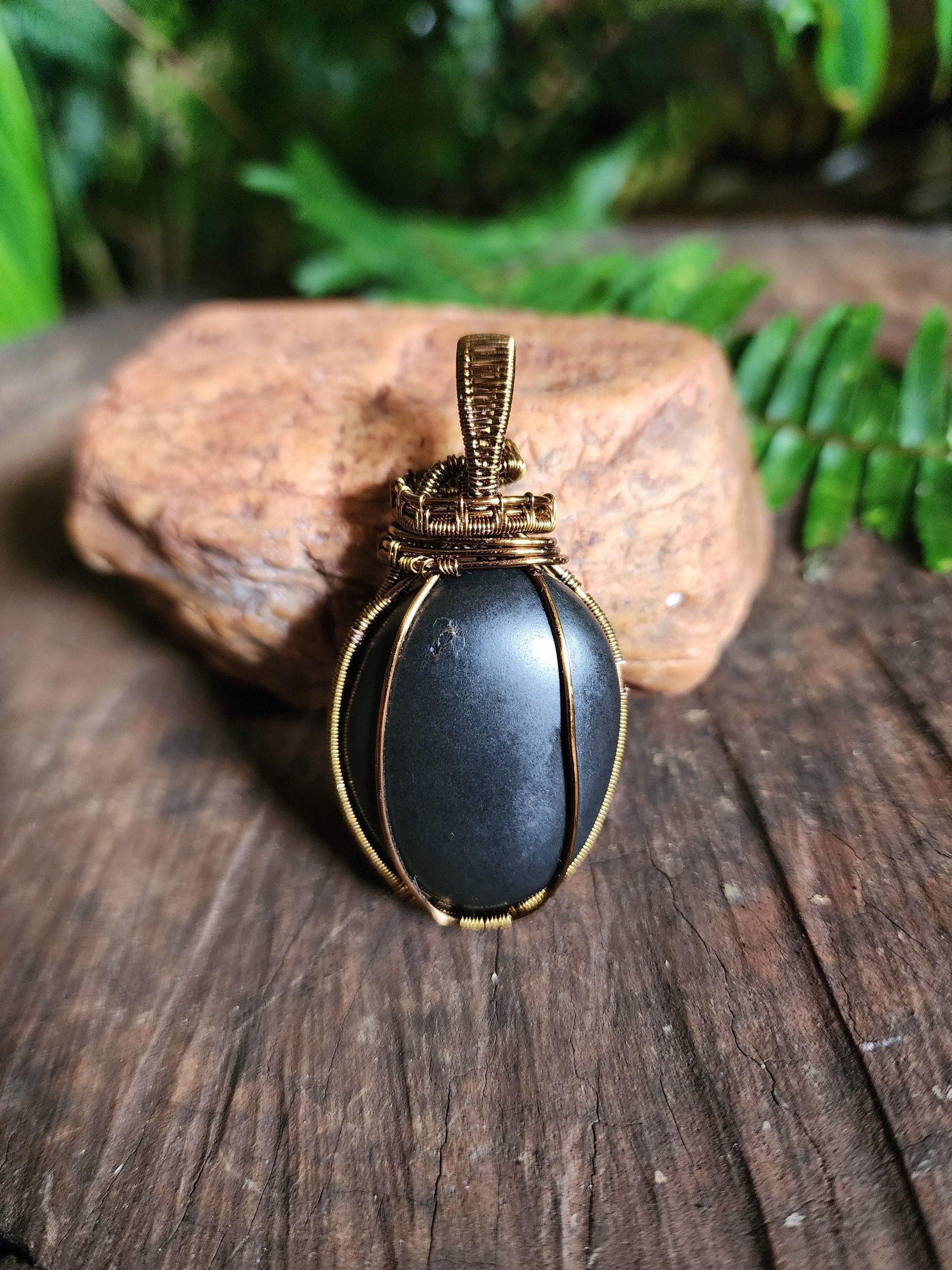 Copper Wire Wrap Crystal Shungite Copper Wire Wrapped Handmade Pendant Bronze
